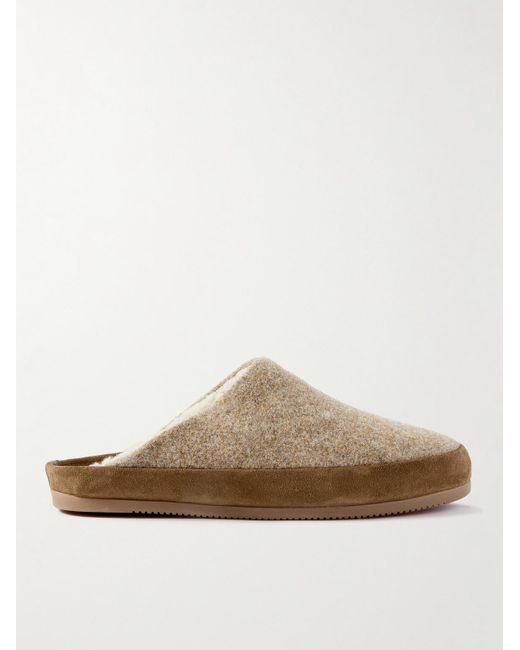 Mulo Brown Suede-trimmed Shearling-lined Recycled-wool Slippers for men