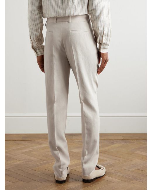 Brunello Cucinelli White Slim-fit Straight-leg Pleated Linen Suit Trousers for men