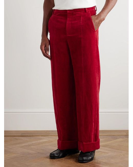 Valentino Garavani Flared Cotton And Linen-Blend Velvet Trousers for men