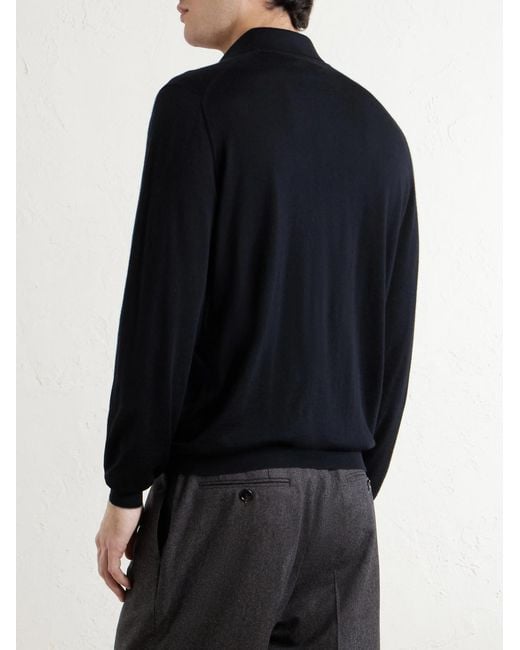 Brunello Cucinelli Black Virgin Wool And Cashmere-blend Polo Shirt for men