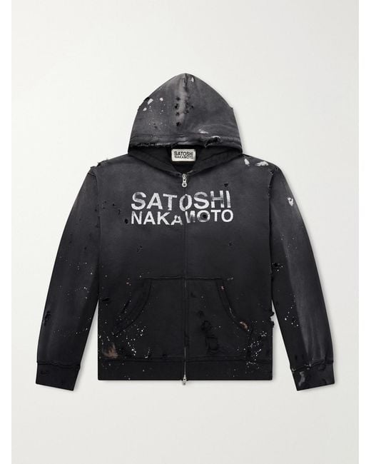 Satoshi Nakamoto Black Luke Logo-Printed Cotton-Fleece Zip-Up Hoodie for men