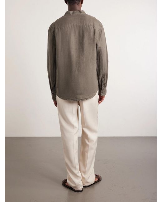 James Perse Green Garment-Dyed Linen Shirt for men
