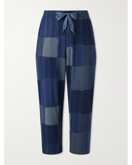 Kapital Blue Tugihagi Straight-Leg Patchwork Cotton Drawstring Trousers for men