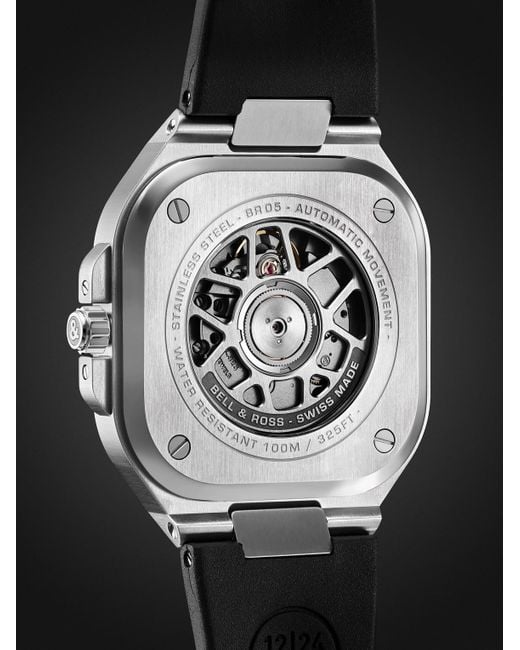 Bell & Ross Black Br 05 Automatic Gmt 41Mm Stainless Steel And Rubber Watch, Ref. No. Br05G-Bl-St/Srb for men