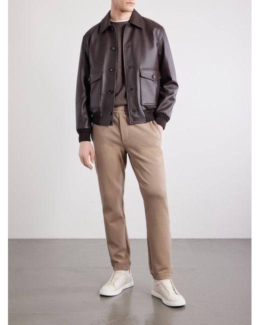 Zegna Natural Straight-Leg Honeycomb-Knit Cotton, Wool And Silk-Blend Sweatpants for men