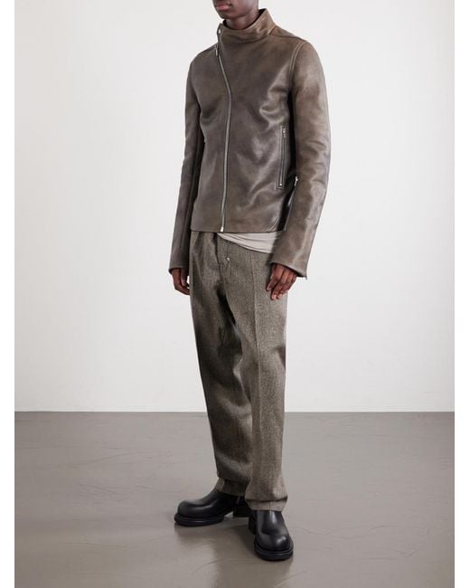 Rick Owens Brown Release Panelled Full-Grain Leather Jacket for men