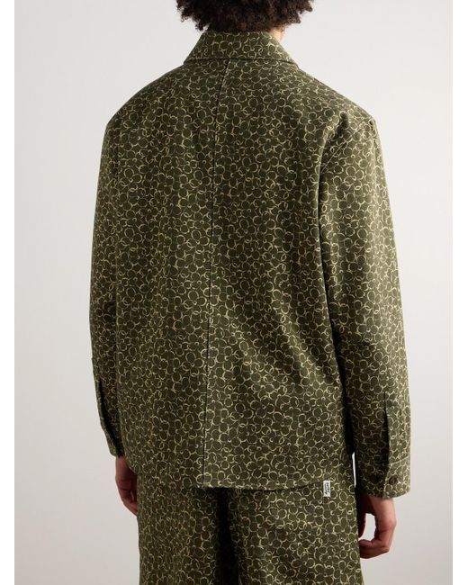Maison Kitsuné Hemdjacke aus Baumwolldrillich mit Blumenprint in Green für Herren