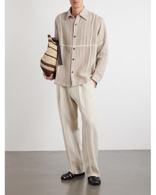 Kartik Research Natural Rabari Embroidered Linen Shirt for men