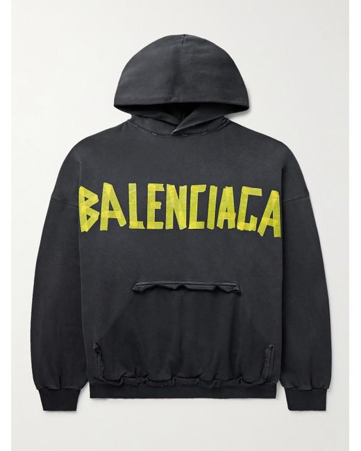 Balenciaga Gray Tape Type Oversized Distressed Logo-Print Cotton-Jersey Hoodie for men