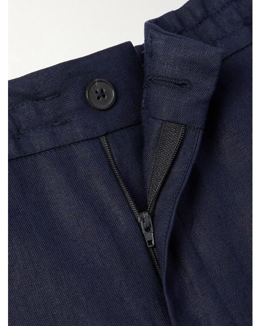 Zegna Blue Tapered Oasi Linen Trousers for men