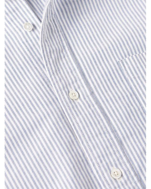 Button-Down Collar Striped Cotton Oxford Shirt di Beams Plus in White da Uomo