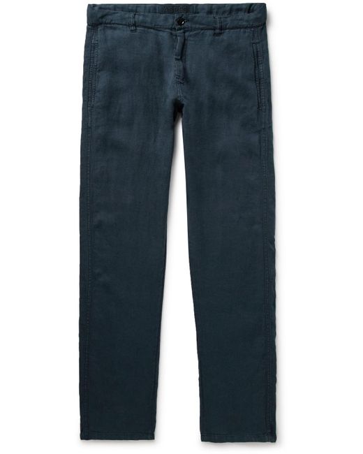 Aspesi Blue Slim-fit Garment-dyed Hemp-gabardine Trousers for men