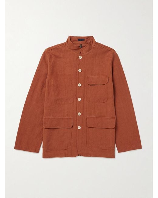 Drake's Orange Nehru-collar Linen Chore Jacket for men
