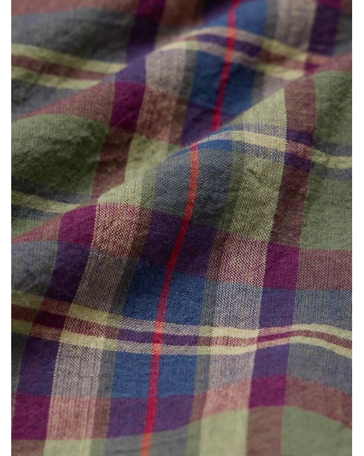 Beams Plus Purple Button-down Collar Checked Cotton-madras Shirt for men