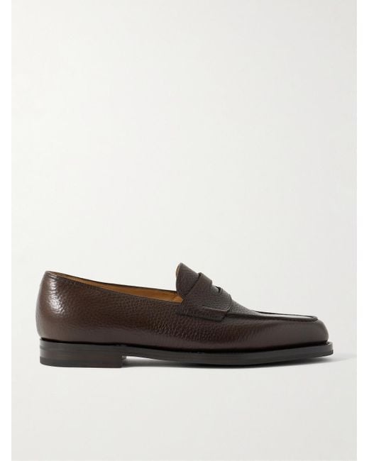 John Lobb Brown Lopez Full-Grain Leather Penny Loafers for men