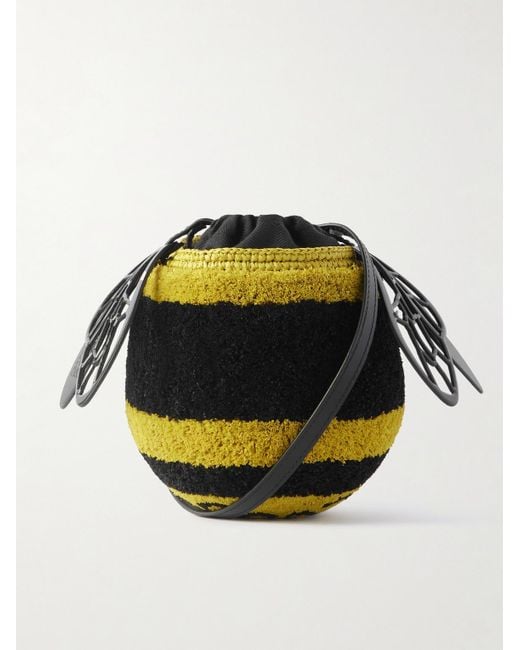 Loewe Black Paula's Ibiza Leather-trimmed Striped Raffia Bucket Bag for men