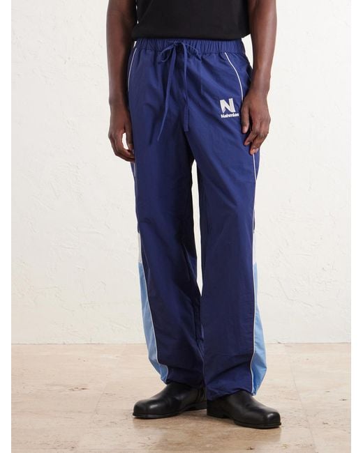 NAHMIAS Blue Straight-Leg Logo-Embroidered Nylon Trousers for men