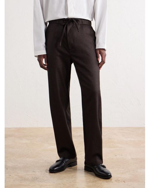 De Bonne Facture Black Lounge Straight-Leg Wool Drawstring Trousers for men