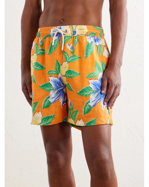 Polo Ralph Lauren Orange Straight-Leg Mid-Length Printed Linen Swim Shorts for men
