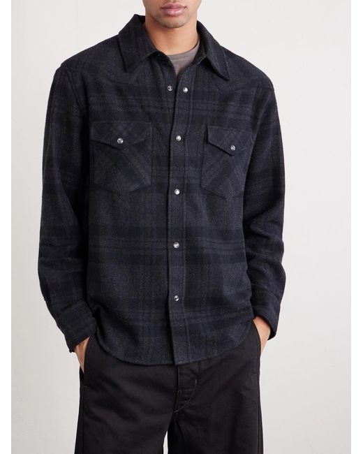 Nili Lotan Blue Travis Checked Cashmere Shirt for men