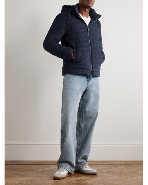Herno Blue Quilted Cotton-Corduroy Hooded Down Jacket for men