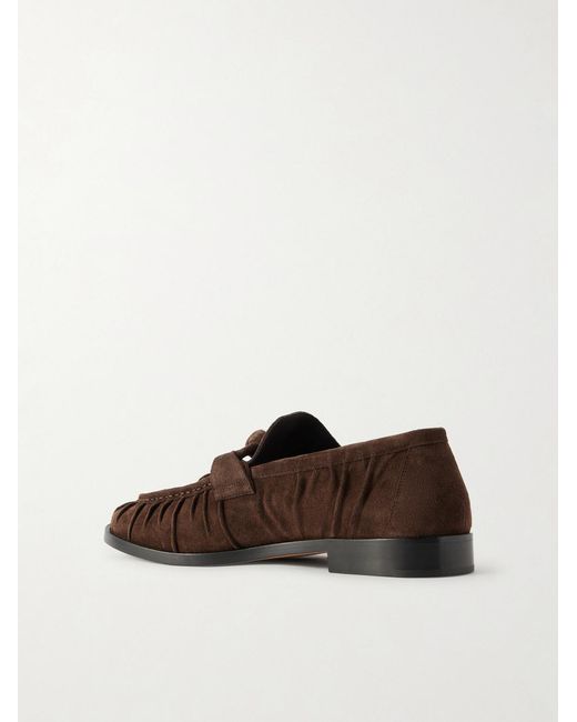 Bottega Veneta Brown Astaire Knotted Gathered Suede Loafers for men