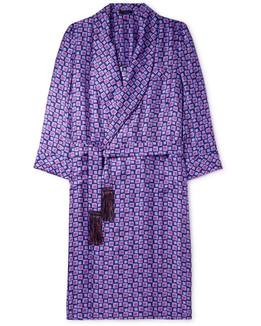 Charvet Purple Belted Printed Silk-twill Robe for men