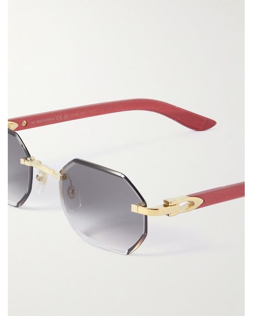 Cartier White Octagon-frame Gold-tone And Wood Sunglasses for men