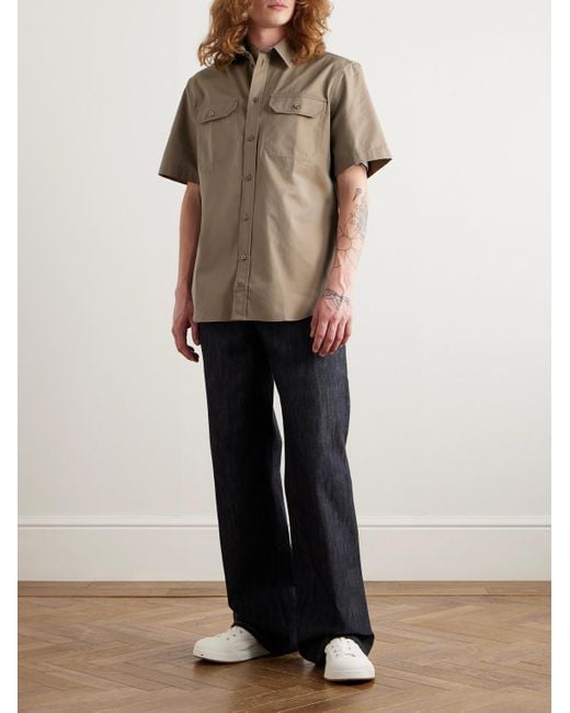 Camicia in twill di cotone con logo ricamato di Burberry in Natural da Uomo