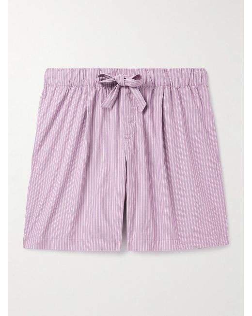 Tekla Birkenstock Gerade geschnittene Pyjama-Shorts aus gestreifter Biobaumwollpopeline mit Falten in Pink für Herren
