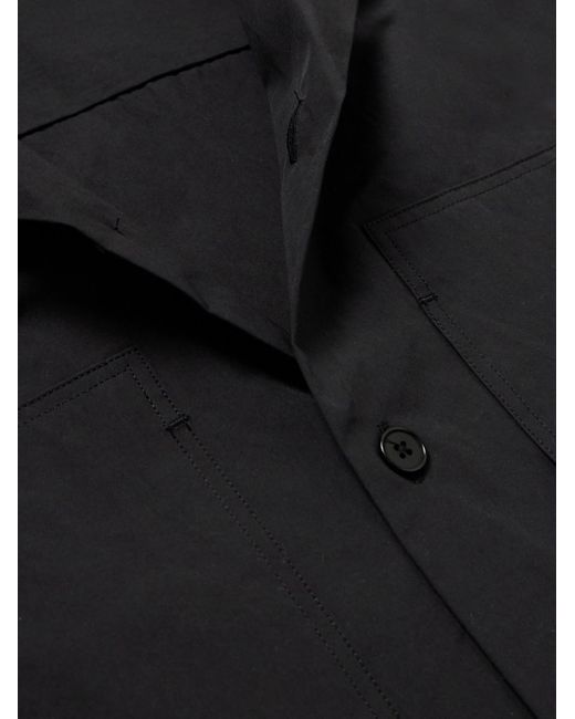 Amomento Black Half Convertible-collar Cropped Woven Shirt for men