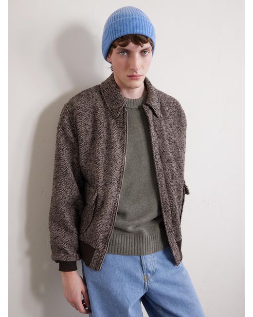 William Lockie Blue Ribbed Cashmere Beanie for men
