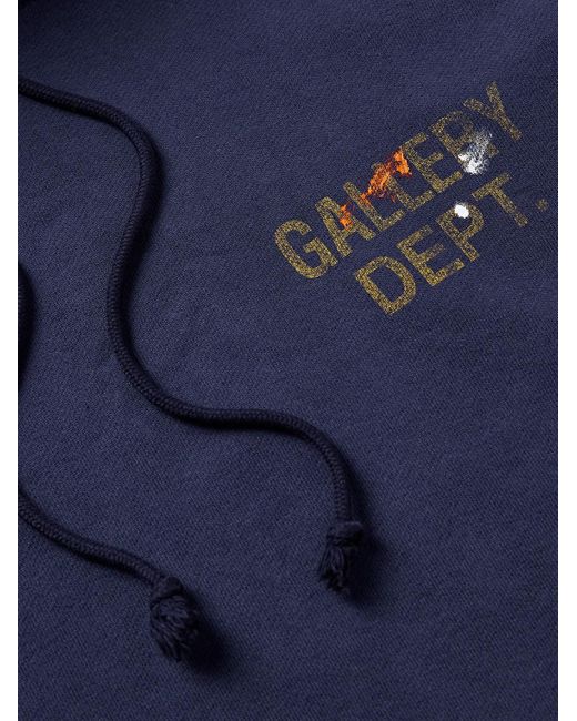 GALLERY DEPT. Blue Logo-Print Paint-Splattered Cotton-Jersey Hoodie for men
