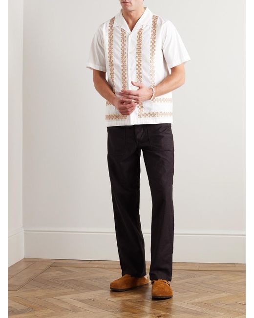 Universal Works Natural Minari Embroidered Camp-collar Poplin Shirt for men