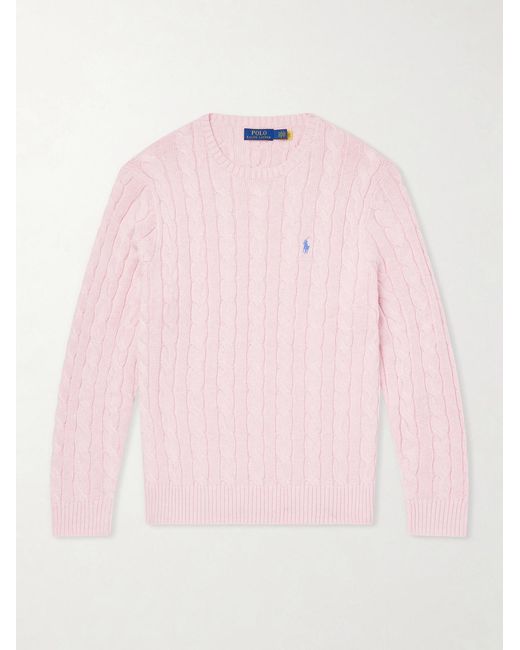 Polo Ralph Lauren Pink Logo-Embroidered Cable-Knit Cotton Sweater for men
