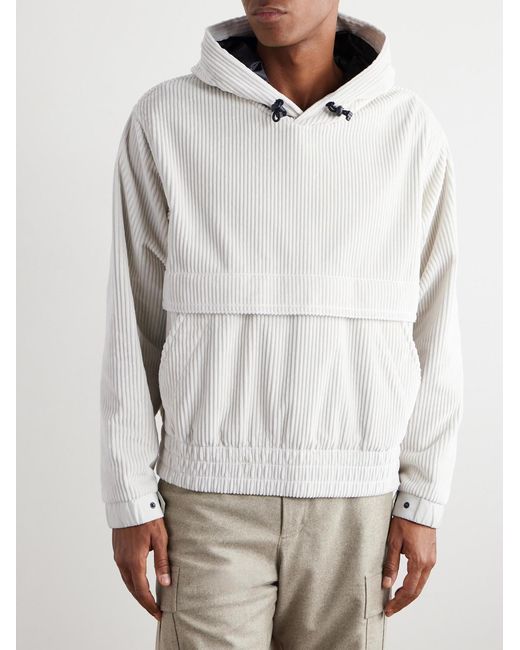 Moncler Natural Logo-Appliquéd Cotton-Blend Corduroy Hoodie for men