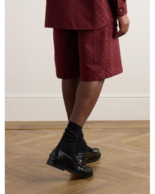 Gucci Red Straight-Leg Logo-Jacquard Cotton-Blend Canvas Shorts for men