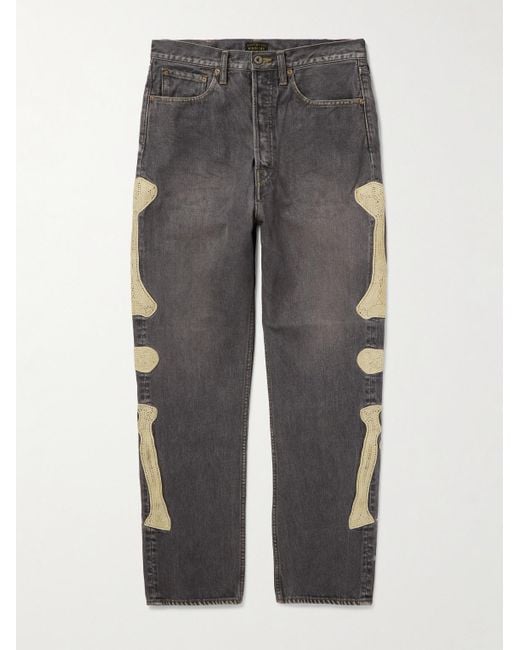 Kapital Gray Slim-Fit Crochet-Trimmed Jeans for men