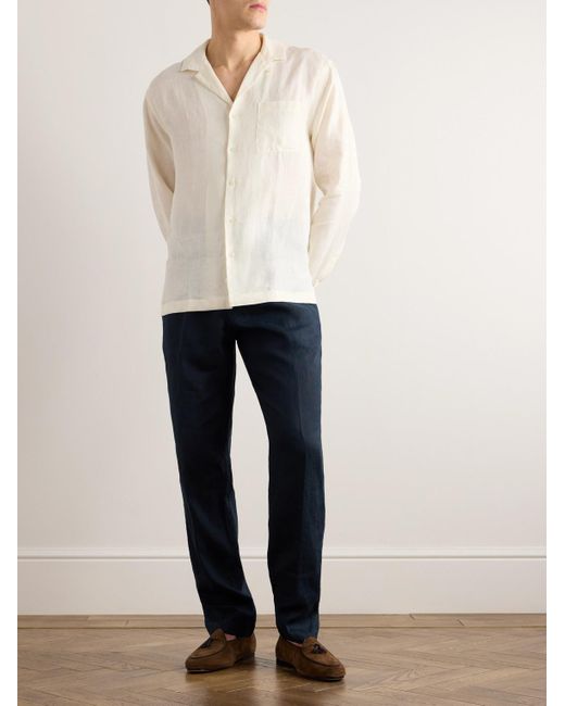 Canali Blue Straight-leg Linen Drawstring Trousers for men