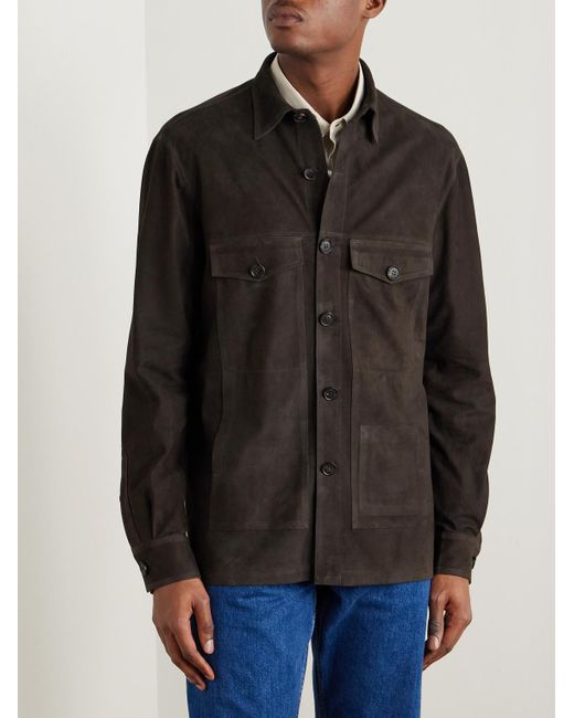 Thom Sweeney Black Suede Overshirt for men