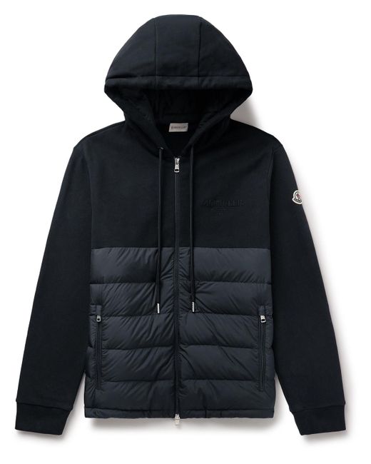 Moncler Black Logo-appliquéd Panelled Cotton-jersey And Quilted Shell Down Zip-up Hoodie for men