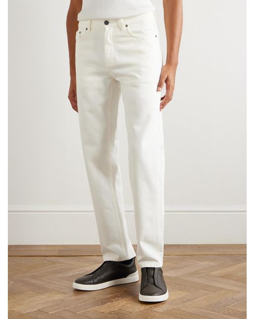 Zegna White Roccia Slim-Fit Straight-Leg Cotton Trousers for men