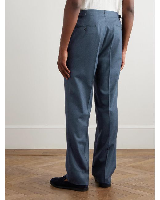 STÒFFA Blue Straight-Leg Pleated Wool-Flannel Trousers for men