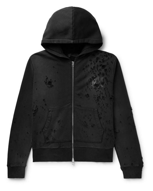 Amiri Black Distressed Logo-print Cotton-jersey Zip-up Hoodie for men