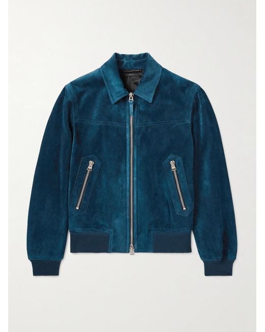 Tom Ford Blue Slim-Fit Suede Bomber Jacket for men