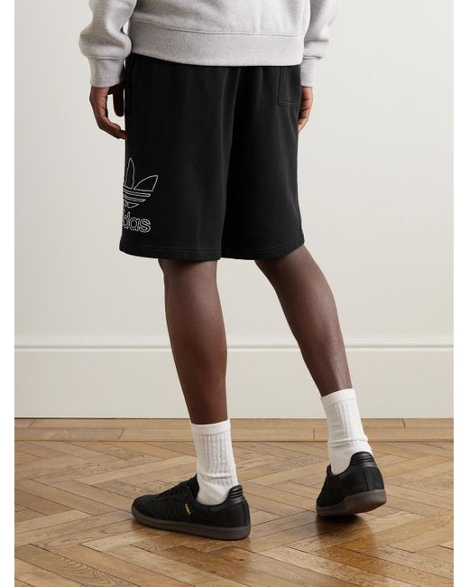 Adidas Originals Black Straight-leg Logo-embroidered Cotton-jersey Shorts for men