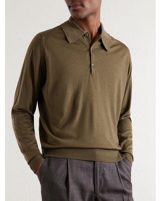 John Smedley Green Bill Nighy Merino Wool Polo T-Shirt for men