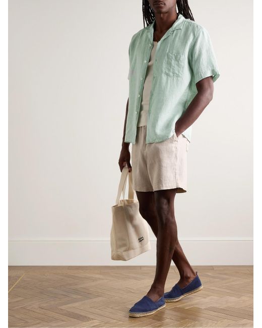 Hartford Green Palm Convertible-collar Linen Shirt for men