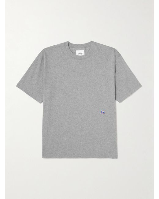 Drake's Gray Him Hiking Logo-embroidered Cotton-jersey T-shirt for men