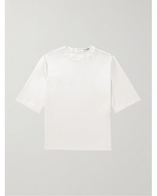 T-shirt in raso di seta di Saint Laurent in White da Uomo